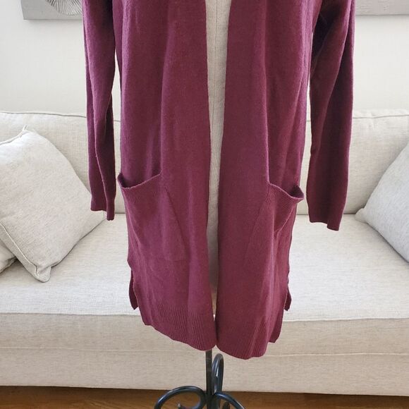 Halogen Wool & Cashmere Long Cardigan - size Small Petite in Burgundy - Picture 6 of 13